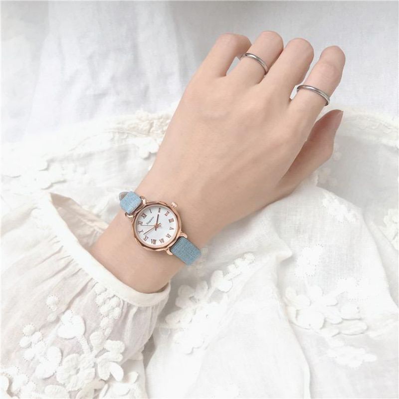 Jam Tangan Wanita Analog Bulat Strap Pu Quartz Bulat Fashion Korea Terbaru