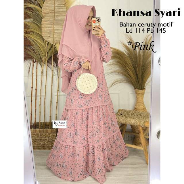 Khansa Syari Original Alice Gamis + Khimar Longdress Maxi Material Ceruty Motif Premium