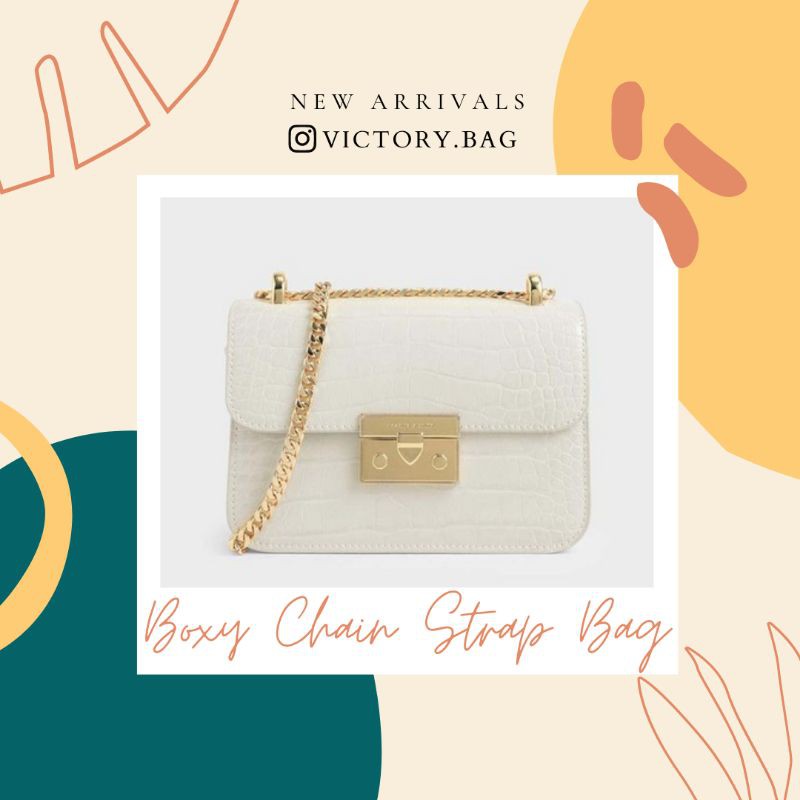 Tas Wanita Charles and Keith CK Boxy Chain Strap Bag Crossbody Bag Clutch