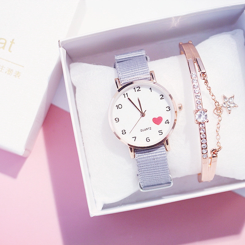 FYGALERY J172 Jam Tangan Kanvas Wanita Jam Analog Cewek Elegan Wrist Watch-Light Gray