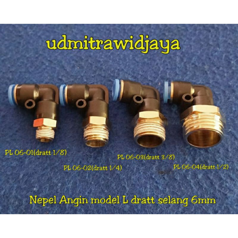 Fitting pneumatic  / sambungan selang angin 6mm Model L dratt 1/8 , 1/4 , 3/8 , 1/2  sambungan selang klakson model L siku SPL nepel angin type EL dratt nepel angin air nepel angin truk fuso double kabin