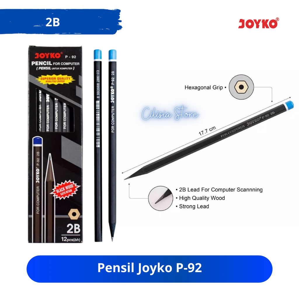 

Pensil 2B Joyko P-92 / Pensil Kayu / Pencil / 2B / BOX Isi 12 PCS