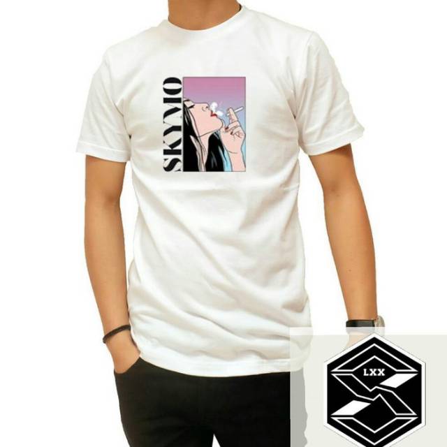KAOS DISTRO SKYMO PUTIH SMOKE PRIA WANITA (TF)
