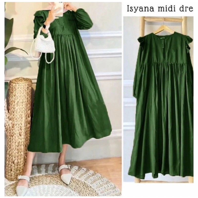 Isyana Midi Dress/ Gamis Wanita Terbaru/ Kekinian/ Fashion Muslim
