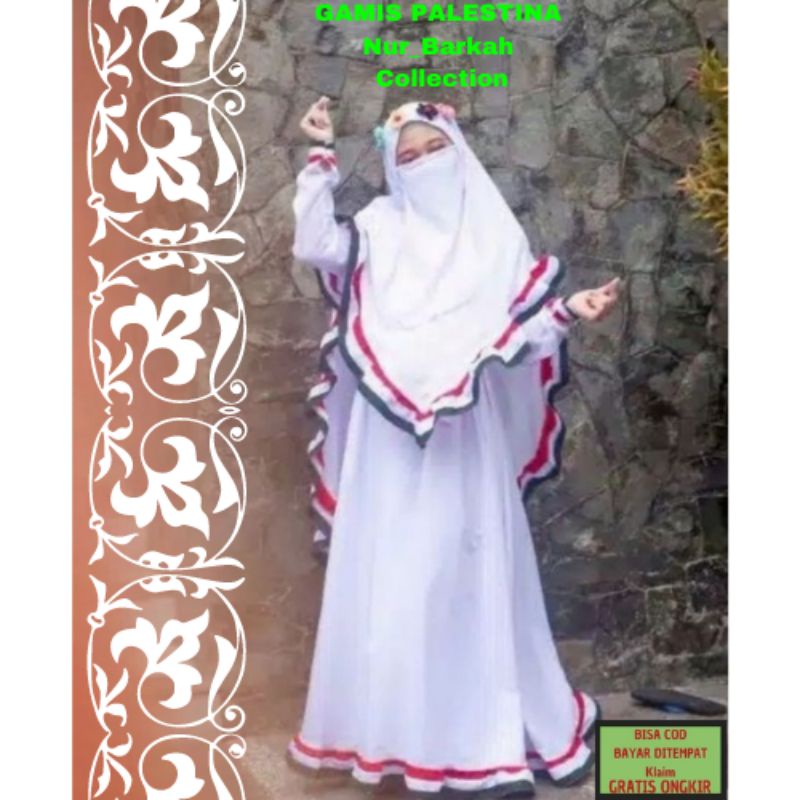(COD) COUPLE GAMIS & KOKO PALESTINA RUFLE SYAR'I DEWASA PREMIUM DRESS HIJAB JILBAB PED WARNA HITAM B