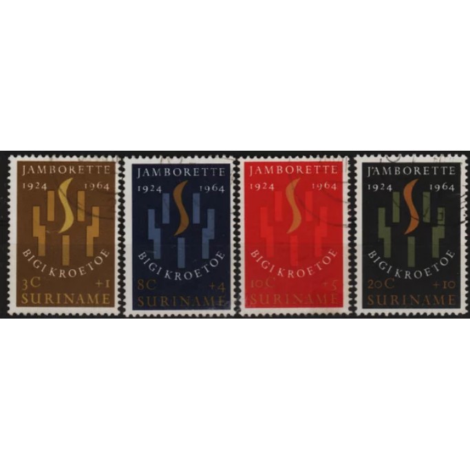 

Perangko Filateli A5-28 suriname VFU 4v 29.07.1964 scout jamborette paramaribo and The 40th Anniver