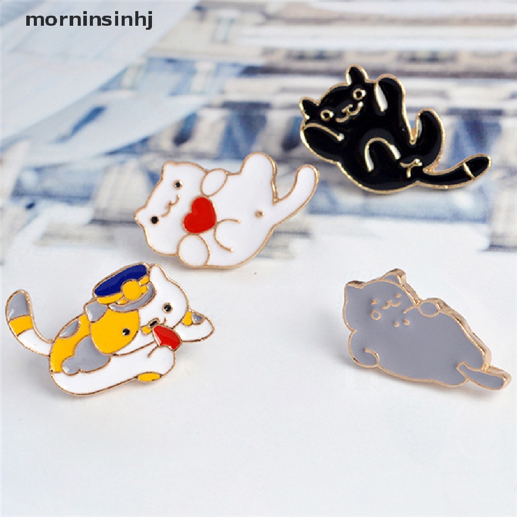 Mornin 4pcs / Set Bros Pin Enamel Desain Kartun Kucing Aksesoris Wanita