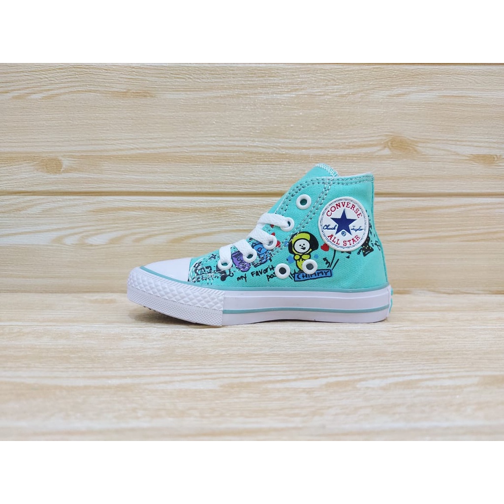 SEPATU SNEAKERS ANAK PEREMPUAN | SEPATUA ANAK PEREMPUAN | SEPATU ANAK USIA 1 2 3 4 5 6 7 | SEPATU ANAK KARAKTER BTS/BT21 WARNA HIJAU TOSCA SIZE 21-35