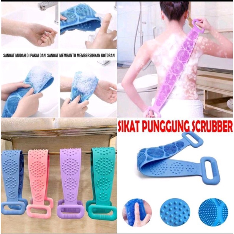Sikat Punggung  Badan Silikon Scrubber Alat mandi penggosok badan