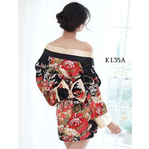 [READY STOK] KIMONO LINGERIE BAJU TIDUR KIMONO WANITA KIMONO SEXY HITAM KL35A