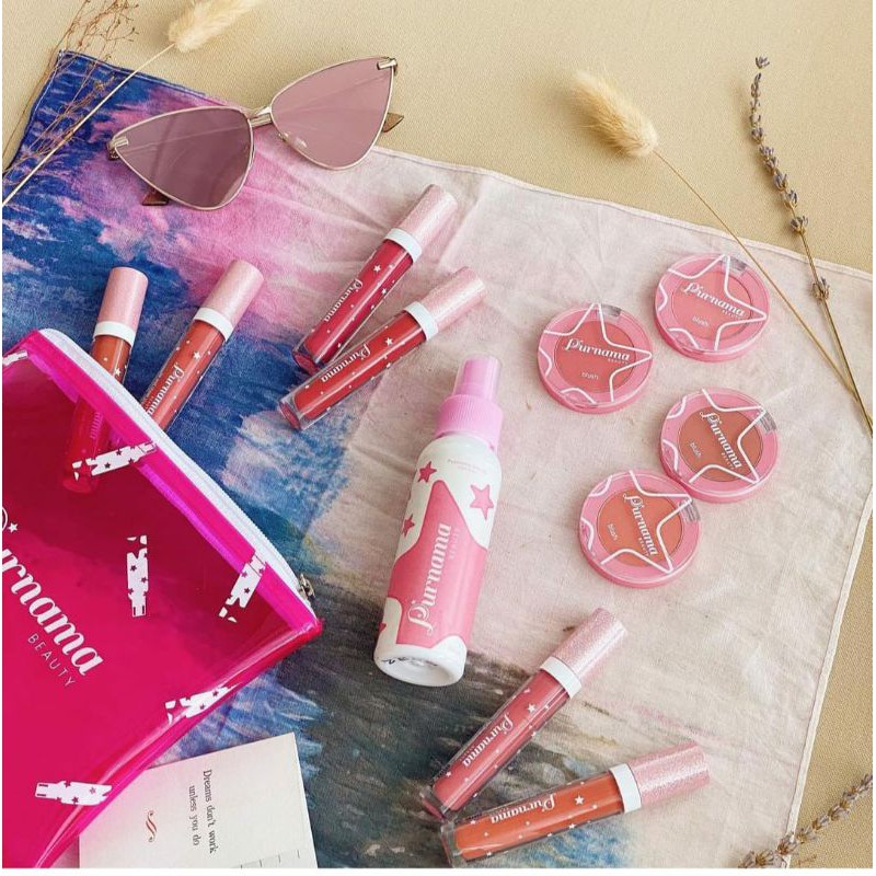 PURNAMA BEAUTY PAKET 6 LIP CREAM/4 BLUSH ON/1 SPREY HIJAB BY LESTY KEJORA(tidak termaauk pouch)