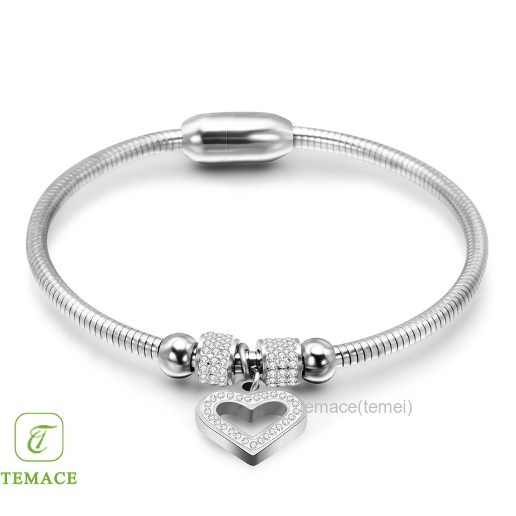 Gelang Titanium Premium Kulit asli Baja tahan karat Menenun Tombol Wanita bracelet wedding