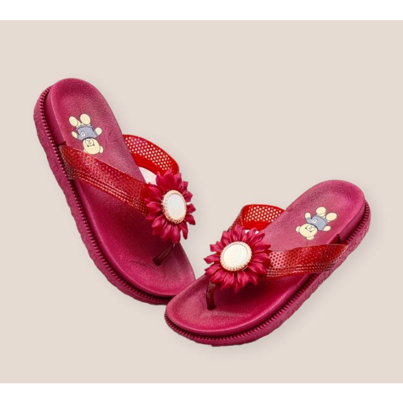 sandal karet Anak jepit motif bunga