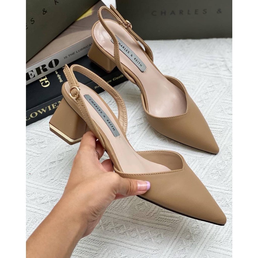 SEPATU WANITA CKS433 TRAPEZE HEELS SLINGBACK PUMPS PREMIUM IMPORT