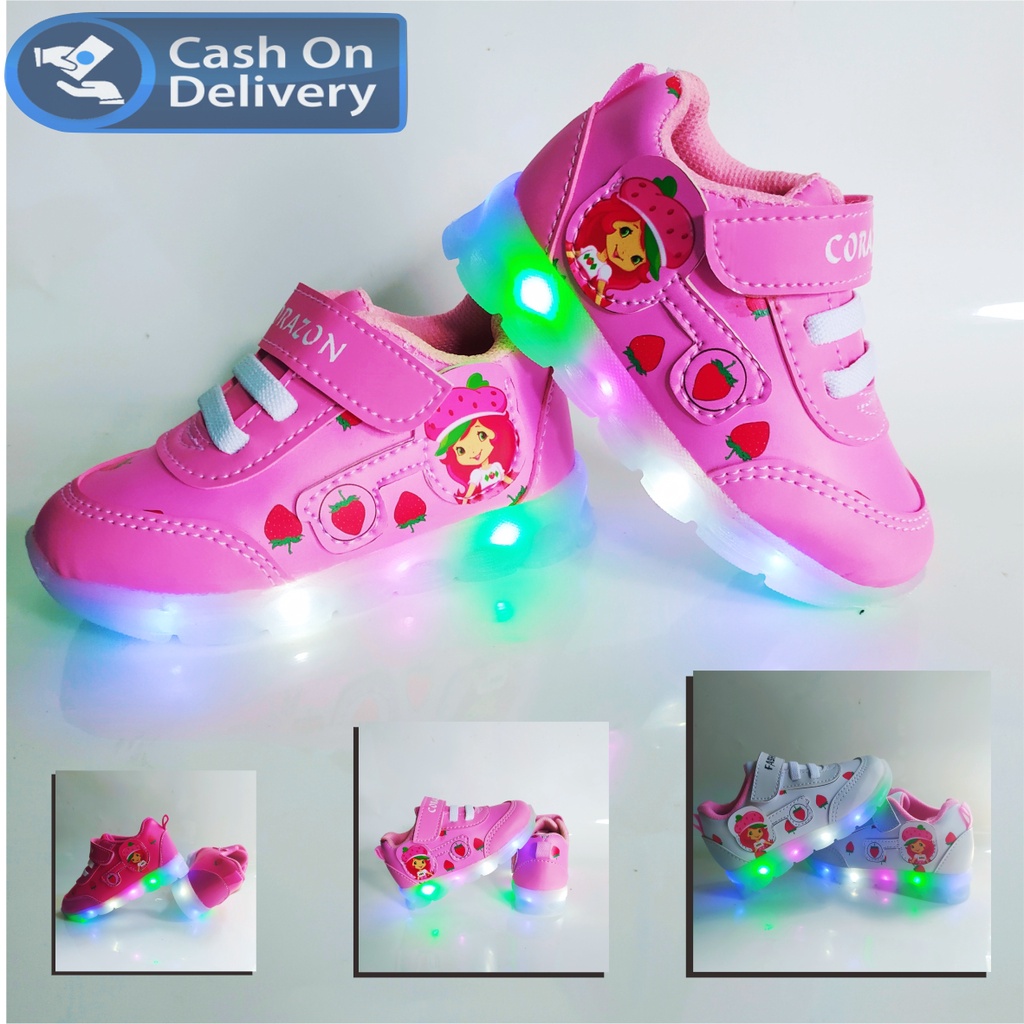 SEPATU cantik led anak PEREMPUAN CANTIK PINK BISA COD 1-7 -GADIS STRAWBERY