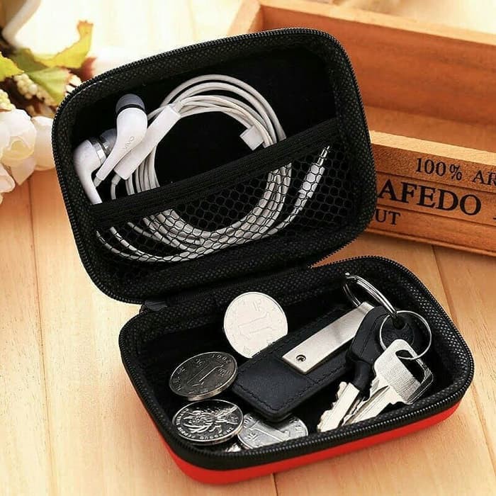 Tempat Earphone Headset Lucu Organizer Dompet Koin Charger Case Box Kotak Dan Bulat Mudah Dibawa