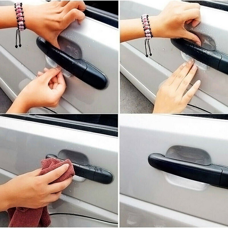 8pcs Stiker Film Pelindung Gagang Pintu Mobil Transparan Tidak Terlihat Anti Gores