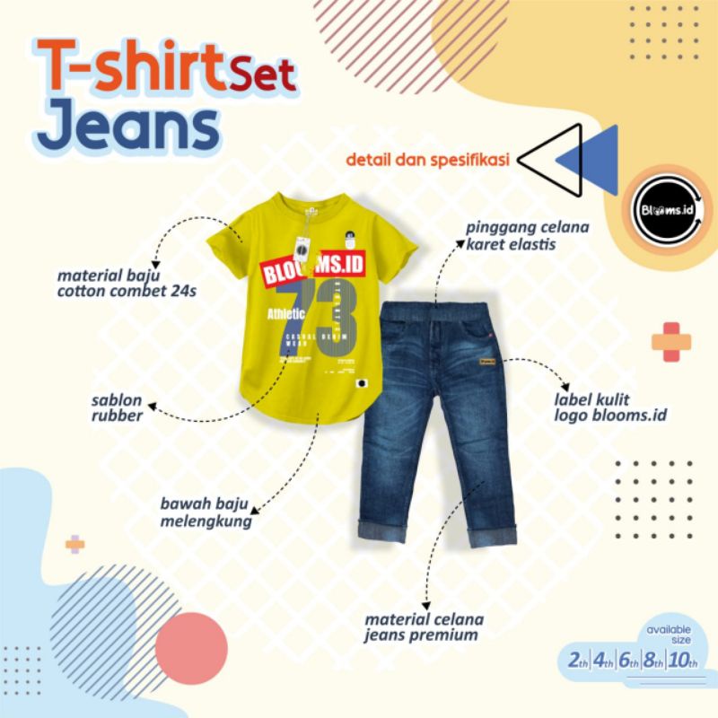 Afsheenastore Setelan Anak  Laki Laki Tshirt Blooms Set Jeans