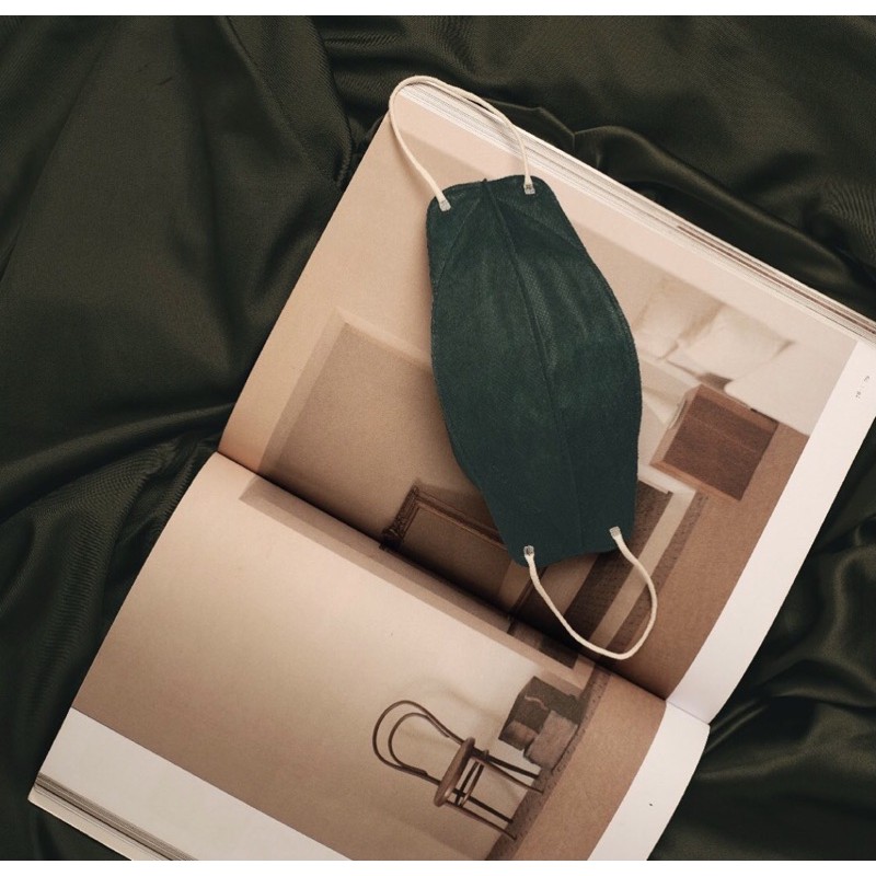 [ ECER / SATUAN - FASHION SERIES ] Pokana Duckbill Earloop Medical Mask 4PLY Masker Dewasa Eceran-Forest - Tali Cream