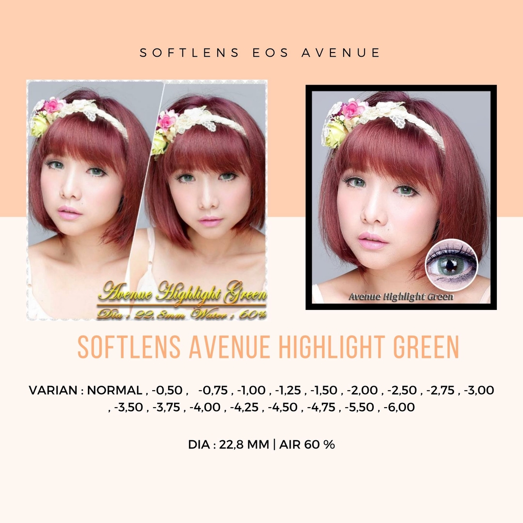 SOFTLENS/LENSA AVENUE HIGHLIGHT GREEN -NORMAL/MINUS / LENSA MATA / SOFTLENS MATA