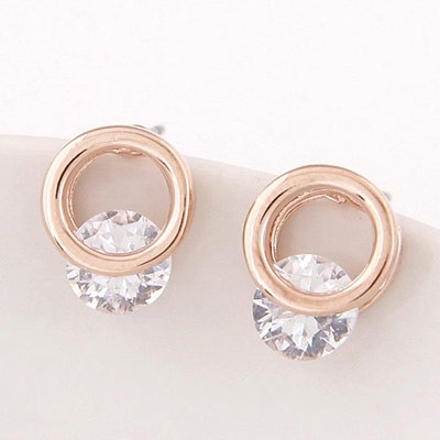 LRC Anting Tusuk Trendy Gold Color Diamond Decorated Round Shape Design Alloy Stud Earrings A38463