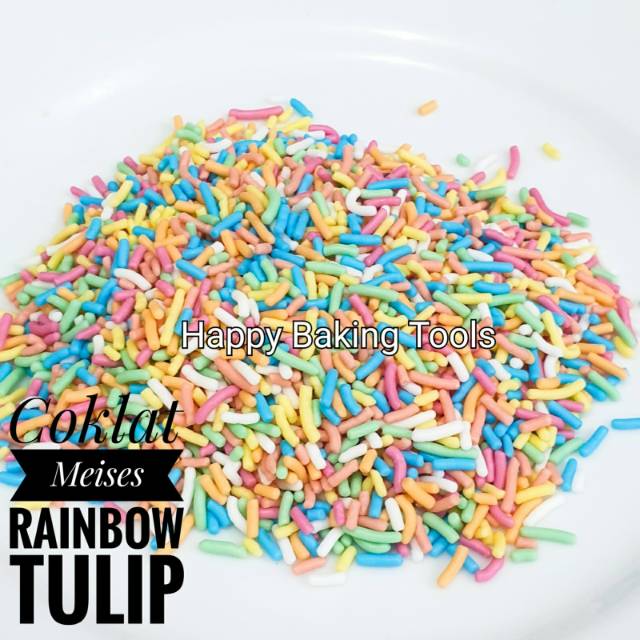 

Tulip coklat meses rainbow 500gr, coklat meises pelangi, coklat meses taburan kue donat es krim