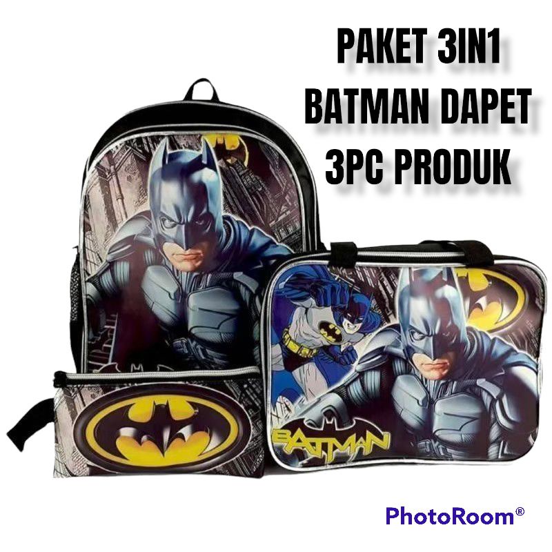 TAS RANSEL 3IN1 KUMPLIT KARAKTER BATMAN DAN SPIDERMAN BANYAK BONUSNYA