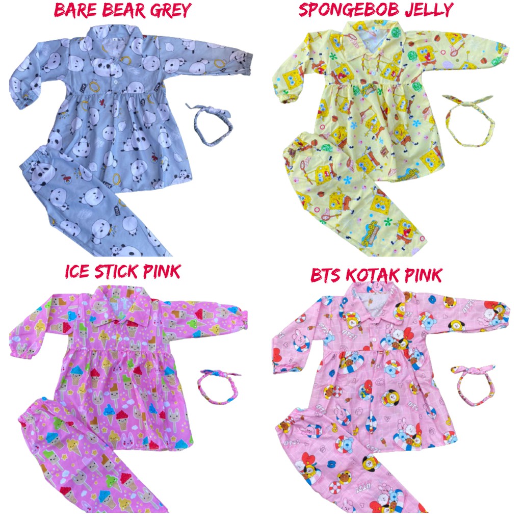 SETELAN DRESS ANAK PANJANG/ TUNIK ANAK / ONE SET ANAK  2 - 6 TAHUN FREE BANDANA