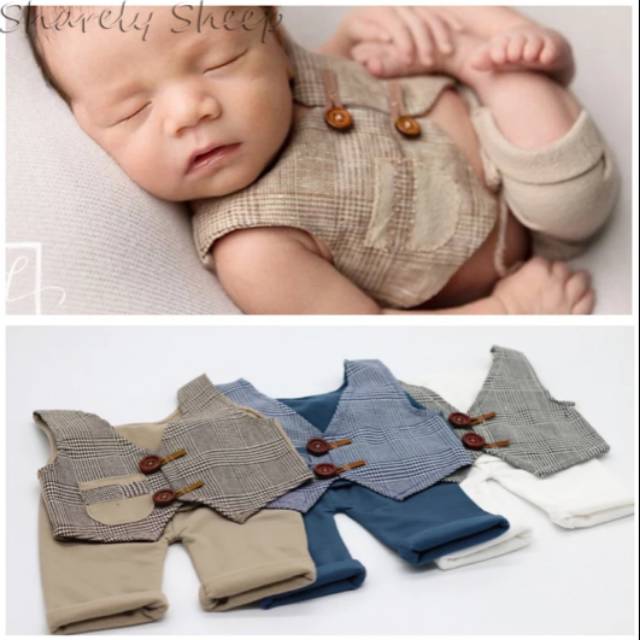 Bayi Laki-laki Rompi + Celana .. Pakaian Bayi Baru Lahir , Pakaian Bayi Ulang Tahun