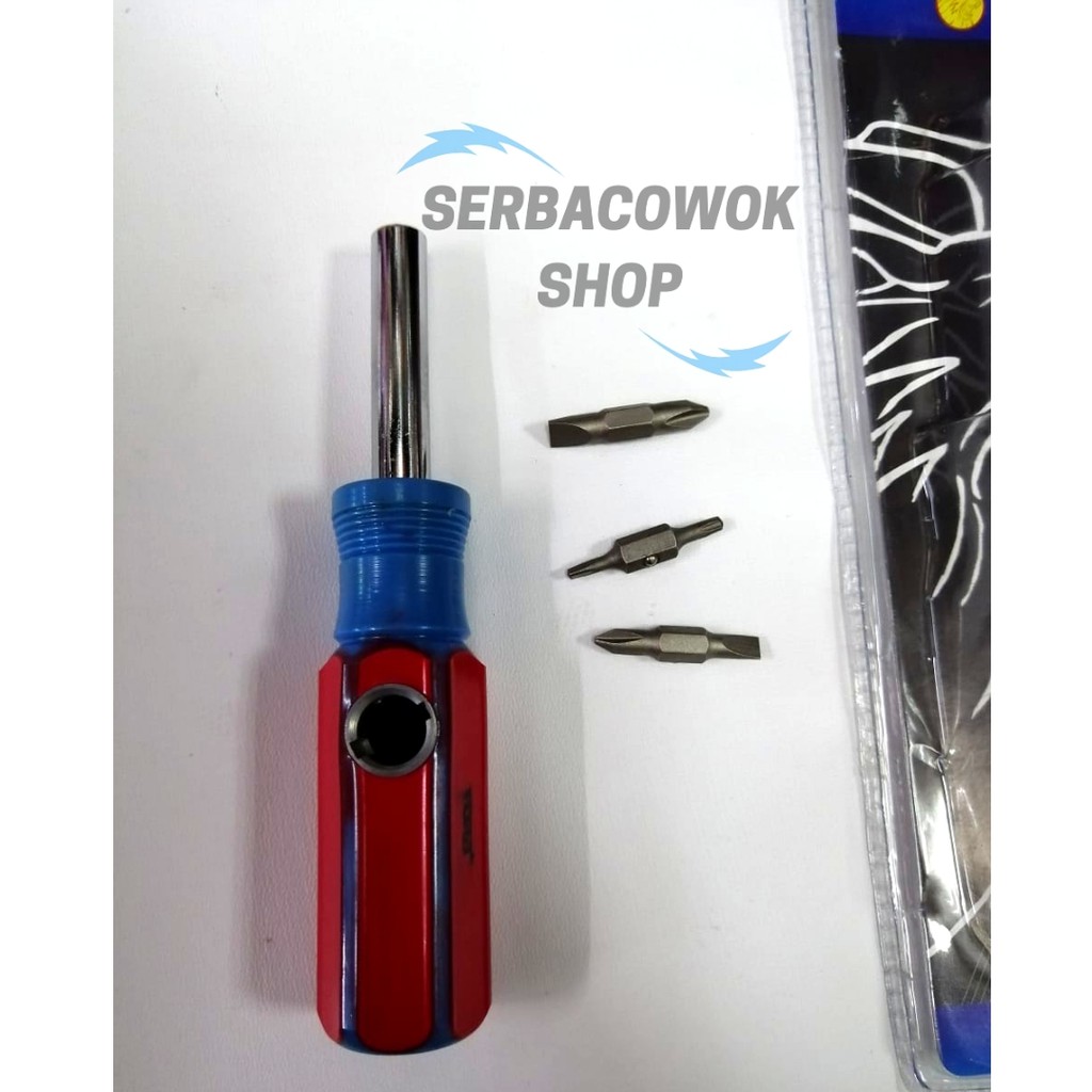 Obeng 8 in 1 Tora 3 Mata Gagang Plastik Model T Serbaguna Berkualitas