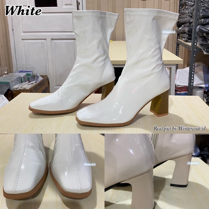 Ankle boots import wanita glossy jessica sepatu boot cewek korea fashionable heels