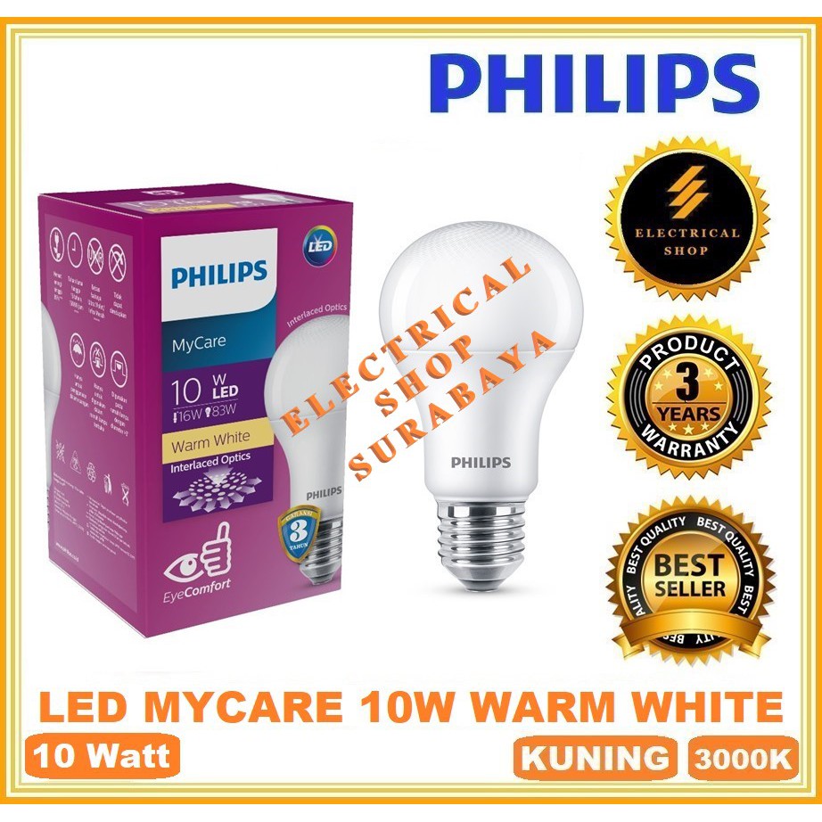 PHILIPS LAMPU LED BULB MYCARE 10W / 10 WATT KUNING PENGGANTI 10.5W (GARANSI 3 TH HRG GROSIR) LEDBULB