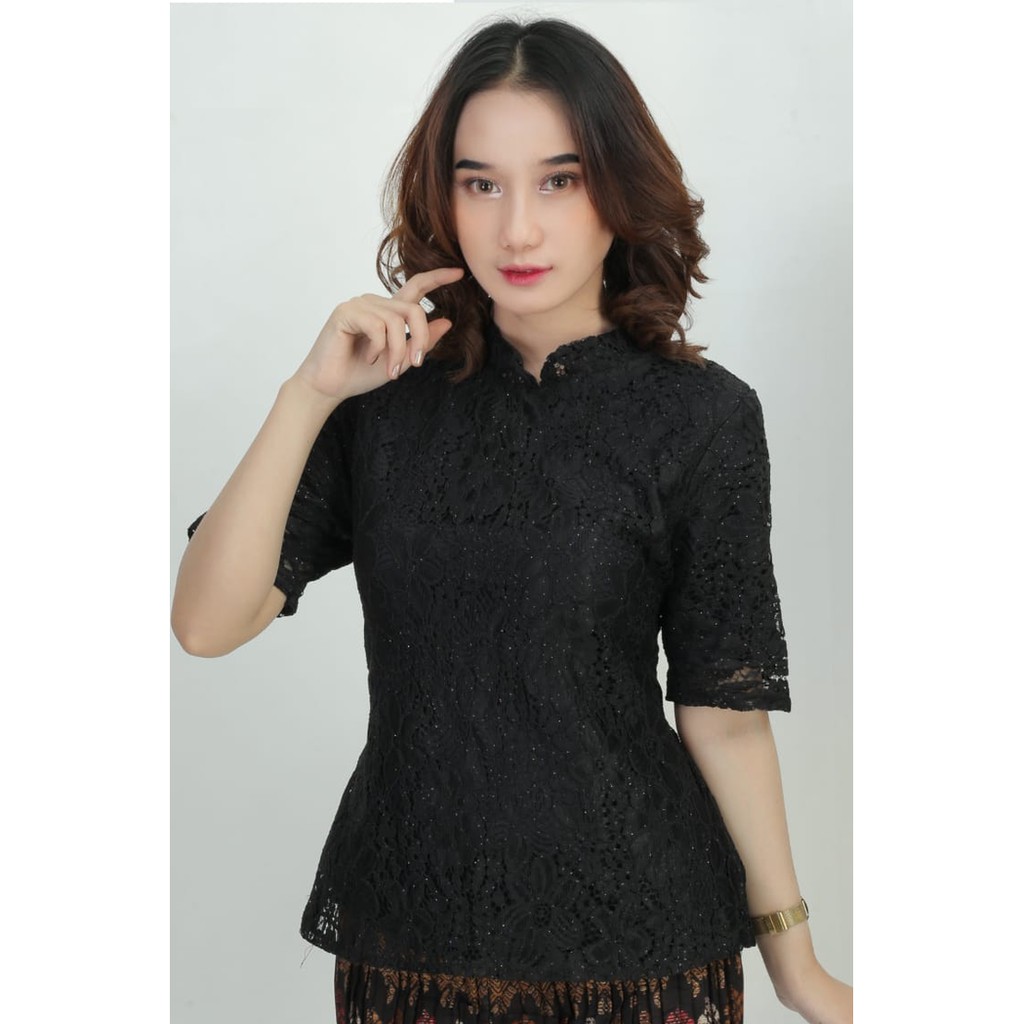 atasan kebaya brokat lengan pendek model kerah sanghai