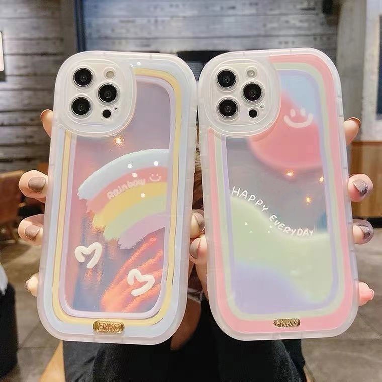 Soft Case Silikon Motif Print Laser Pelangi Untuk IPhone 12 13 11 Pro Max X Xs Max Xr 7 8 Plus Ddmb