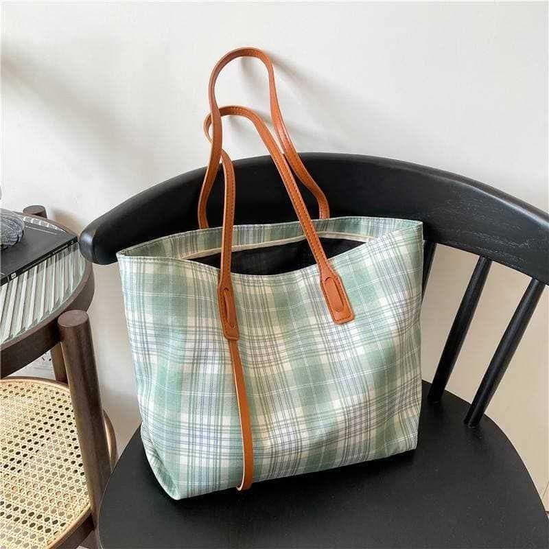 TAS WANITA TOTEBAG MOTIF KOTAK IMPORT SFT411
