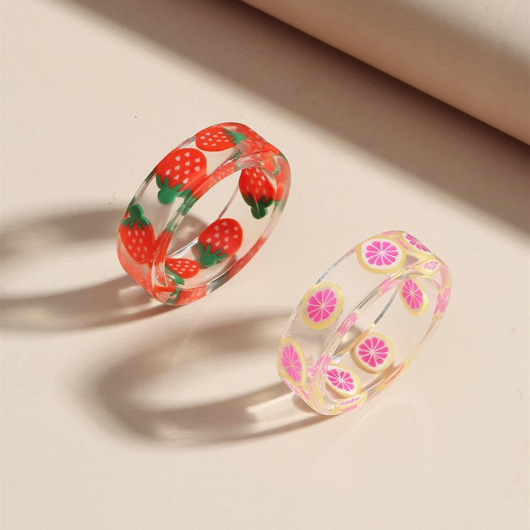 Creative Cute Transparent Resin Ring Simple Fashion Fruits Finger Ring Women Jewelry  Accessories