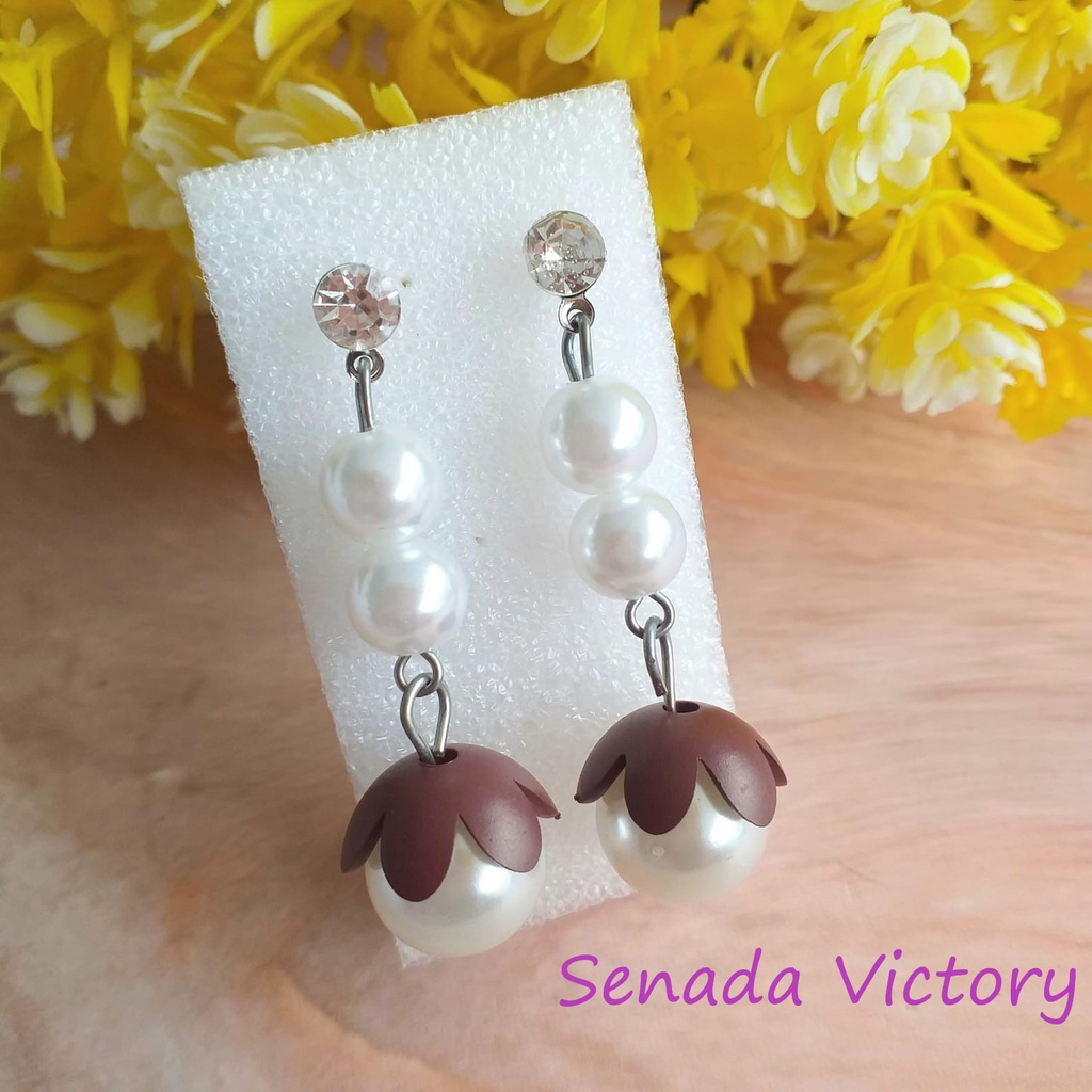 Senada Victory Anting Juntai Mutiara Mahkota Pastel SVAJ001