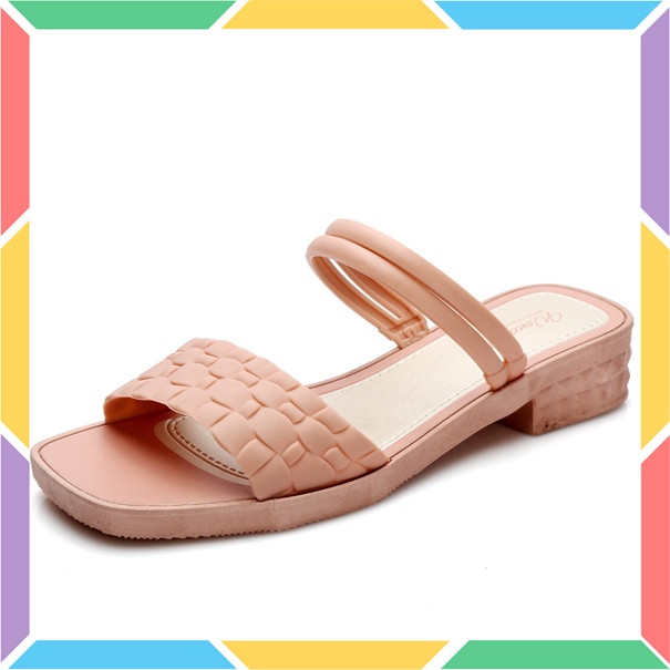 713-2 Sandal Sepatu Wedges Wanita Wonderly Motif Buaya Sendal Slop Jelly Karet Motif Ular Tawana-Pink