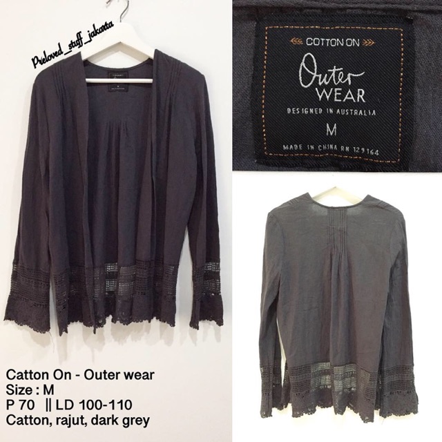 Outer cotton on grey cardigan branded abu abu murah sale size M brokat