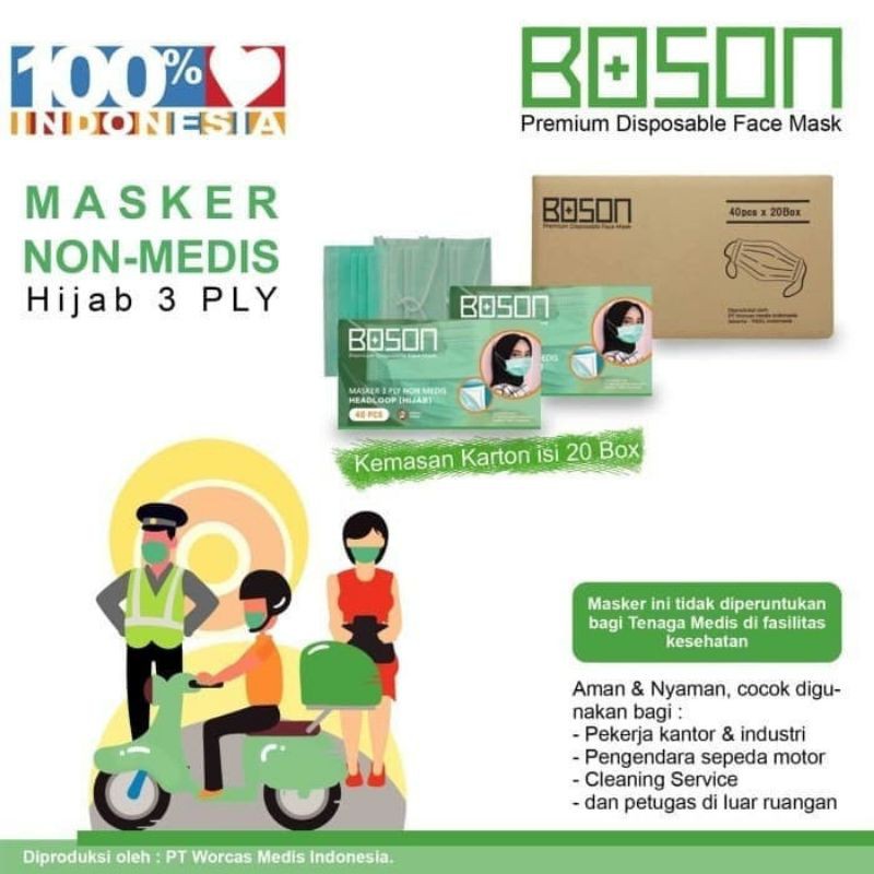 PAKETAN 20 BOX | Masker Boson Headloop Hijab 3ply