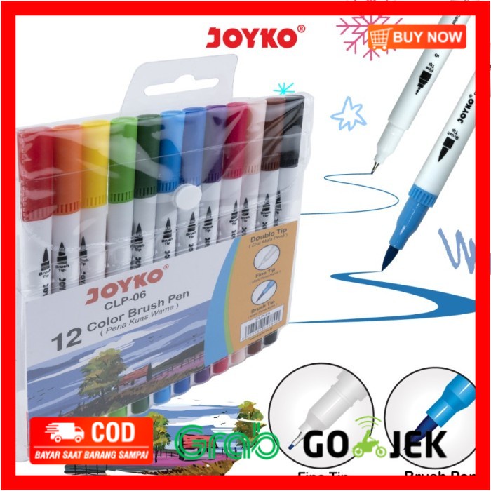 

(BISA COD) Color Brush Pen / Pena Kuas Warna Joyko CLP-06 / 12 Warna / Color