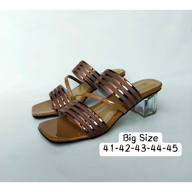 Sandal Slop Kaca Big Size 41-45 / Sendal Kaca Premium Makazi Wanita Ukuran Jumbo Hitam coklat, 41