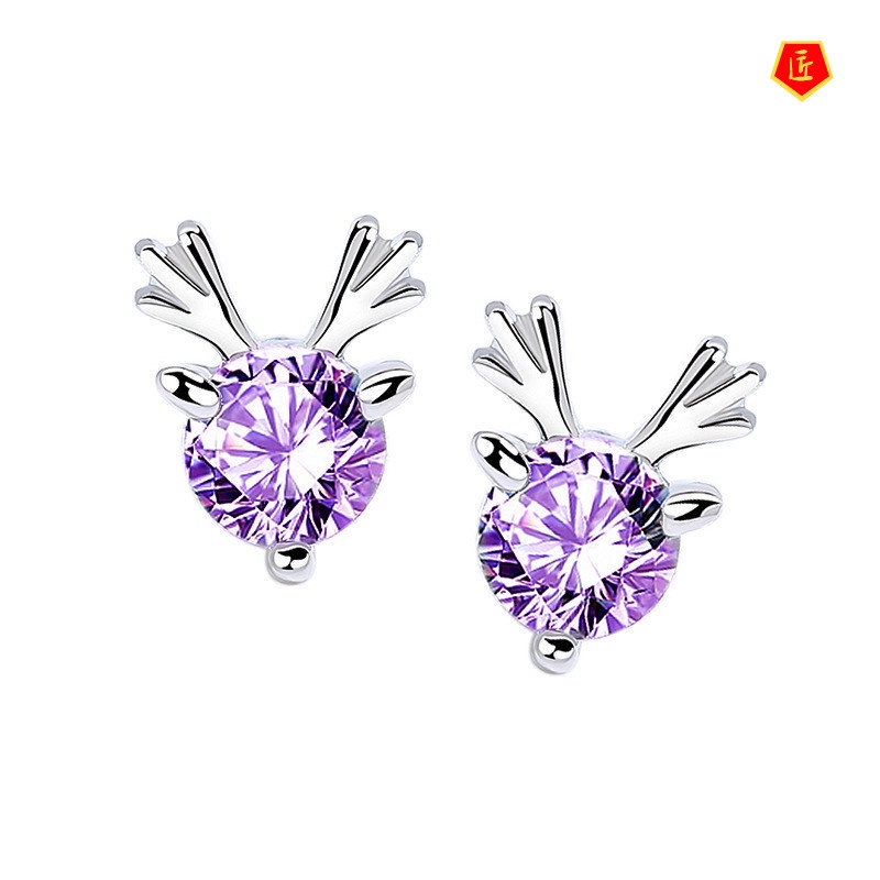 [Ready Stock]Creative Diamond 925 Sterling Silver Elk Stud Earrings