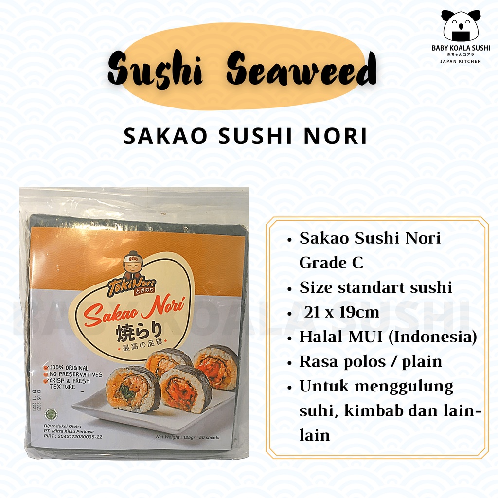 SAKAO Sushi Nori 50 S Halal │ Nori Grade C for Sushi Kimbab/ Gimbab │ Lembar Rumput Laut