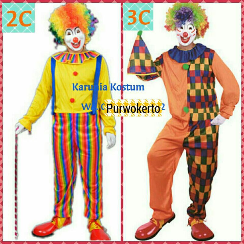 BAJU BADUT KOSTUM PESTA DEWASA LUCU COSPLAY CLOWN PAKAIAN BADUT CELANA PESTA CARNAVAL FESTIVAL