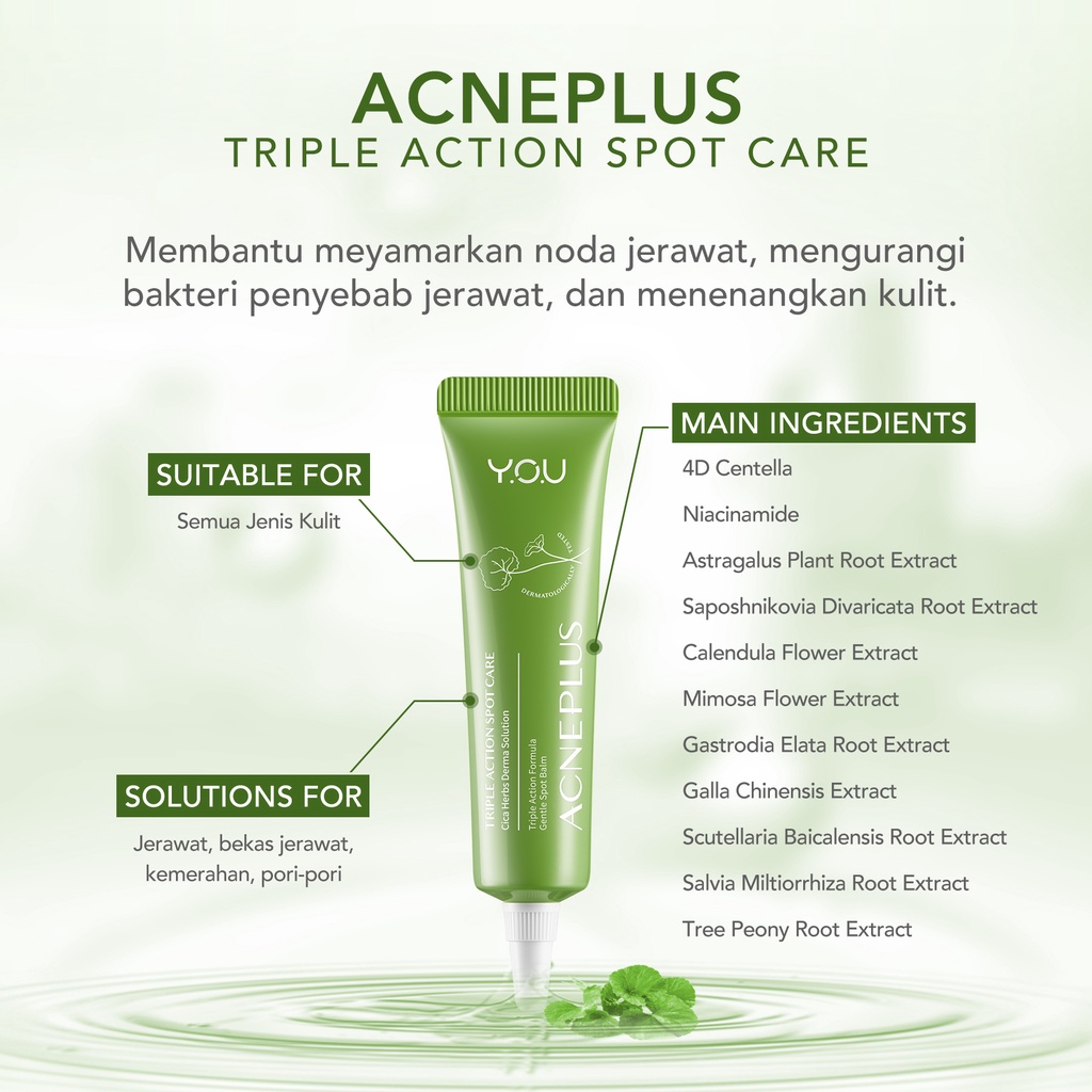 YOU ACNEPLUS Triple Action Spot Care / Toner / Moisturizer / Serum / Low PH Calming Cleanser - Skincare Set Anti Jerawat