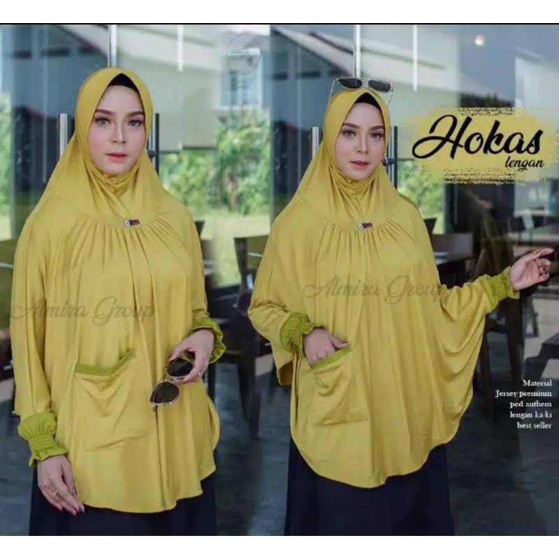 PROMO Hijab Lengan Panjang Kombinasi Bergo Tangan Jumbo Saku