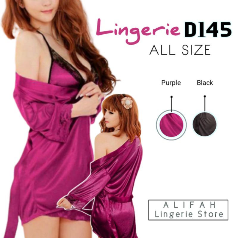 Lingerie set Sexy 2 in 1 baju tidur wanita kimono + daleman D145