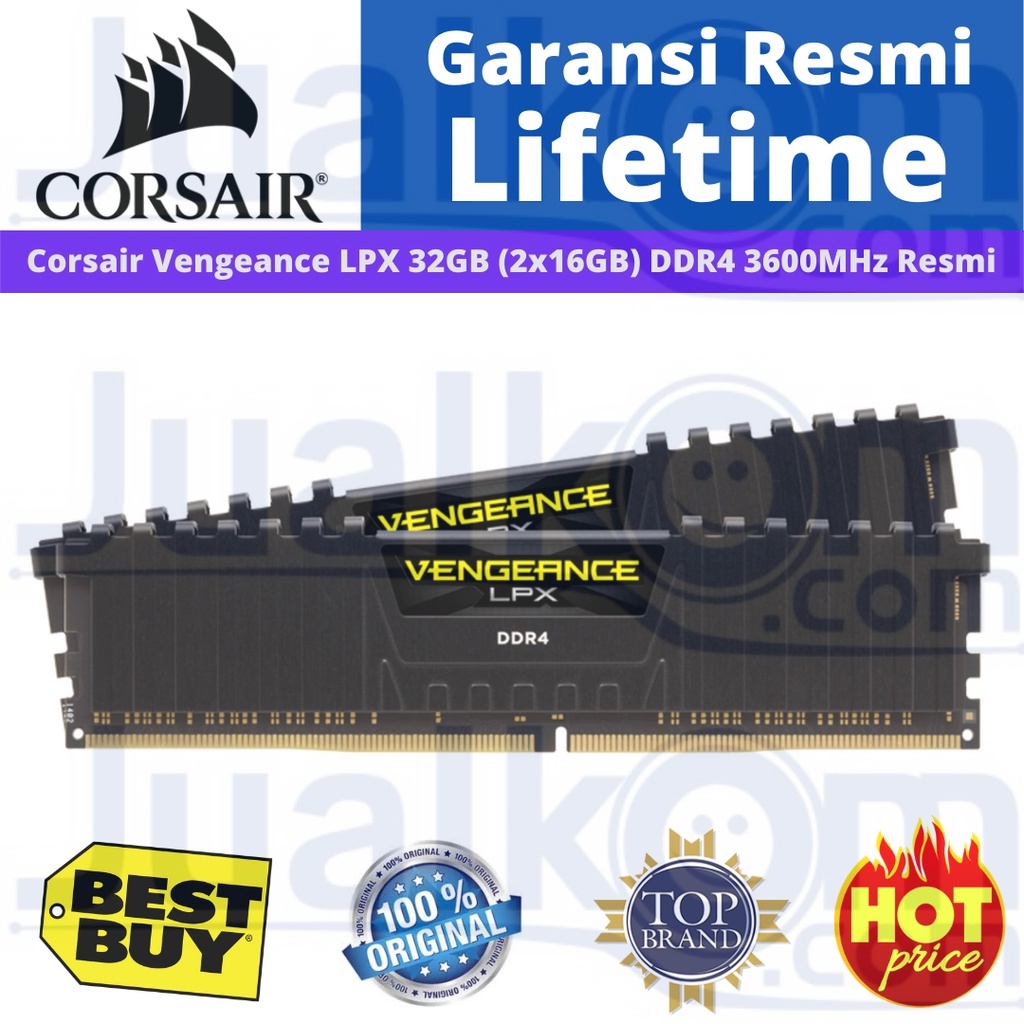 Ram Corsair DDR4 Vengeance LPX 32GB (2x16GB) DRAM 3600MHz CMK32GX4M2D3600C18 Resmi