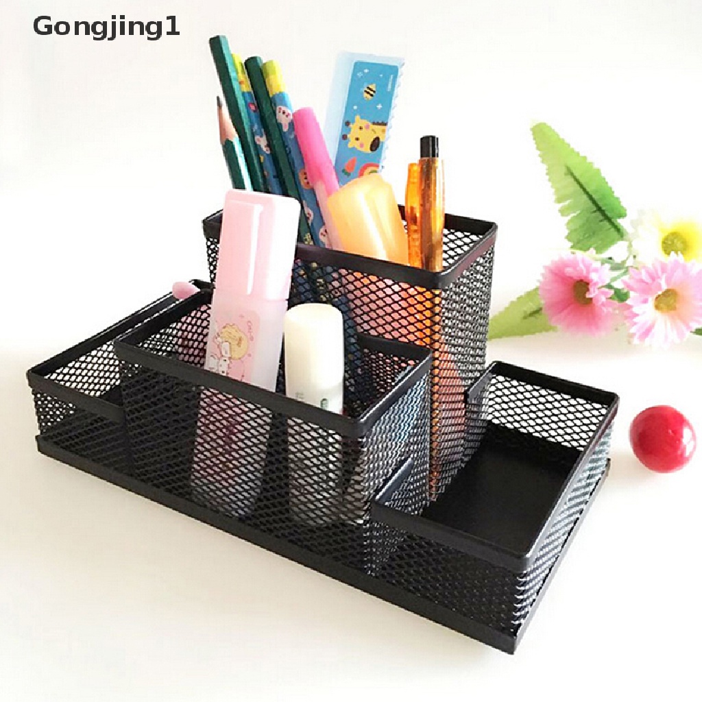 Gongjing1 Kotak Penyimpanan / Organizer Pensil / Pulpen / Alat Tulis Bahan Metal Mesh Untuk Rumah / Kantor